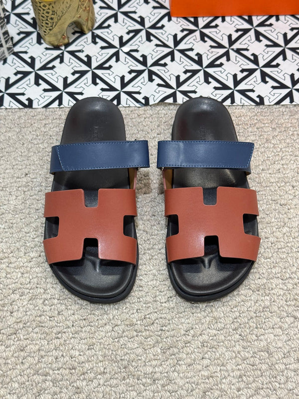 HM Men's Chypre Slide Brown Blue Cowhide 542932