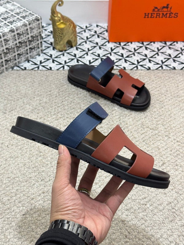 HM Men's Chypre Slide Brown Blue Cowhide 542932