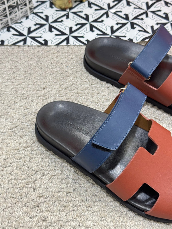 HM Men's Chypre Slide Brown Blue Cowhide 542932