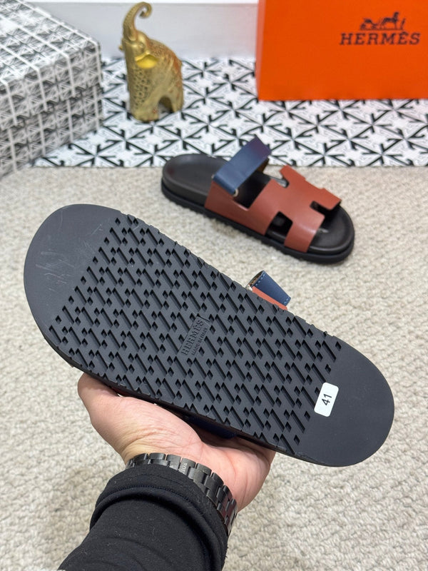 HM Men's Chypre Slide Brown Blue Cowhide 542932