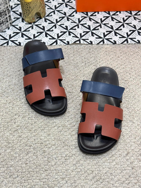 HM Men's Chypre Slide Brown Blue Cowhide 542932