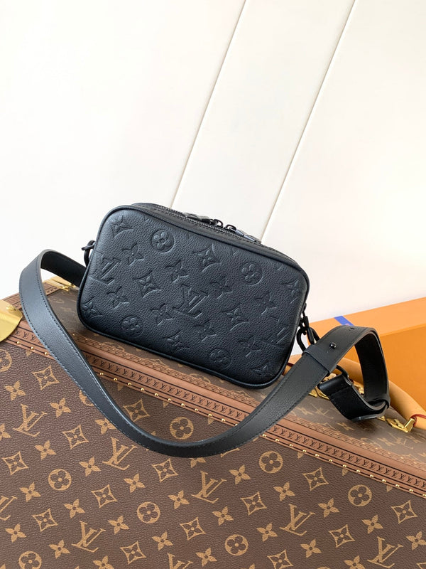 LV Nano Alpha 18.5 cm Black Monogram Embossed Shadow Cowhide