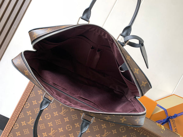 LV Porte-Documents Voyage Marrone Nero Tela Macassar