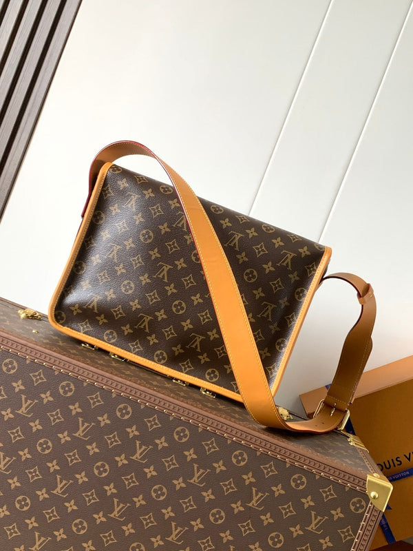 LV Satchel Messenger Bag 35.5cm Brown Monogram Canvas & Cowhide