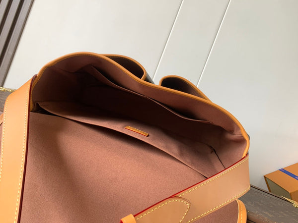 LV Satchel Messenger Bag 35.5cm Brown Monogram Canvas & Cowhide