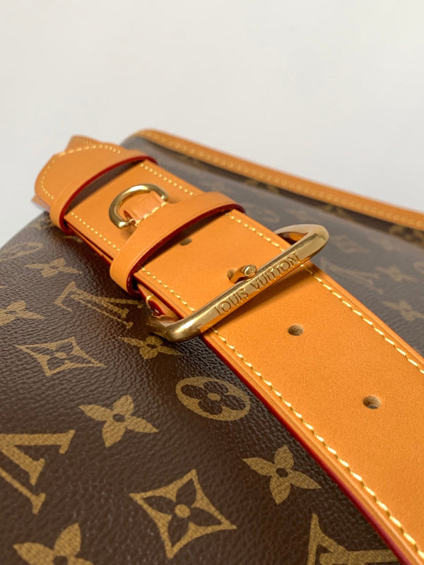 LV Satchel Messenger Bag 35.5cm Brown Monogram Canvas & Cowhide