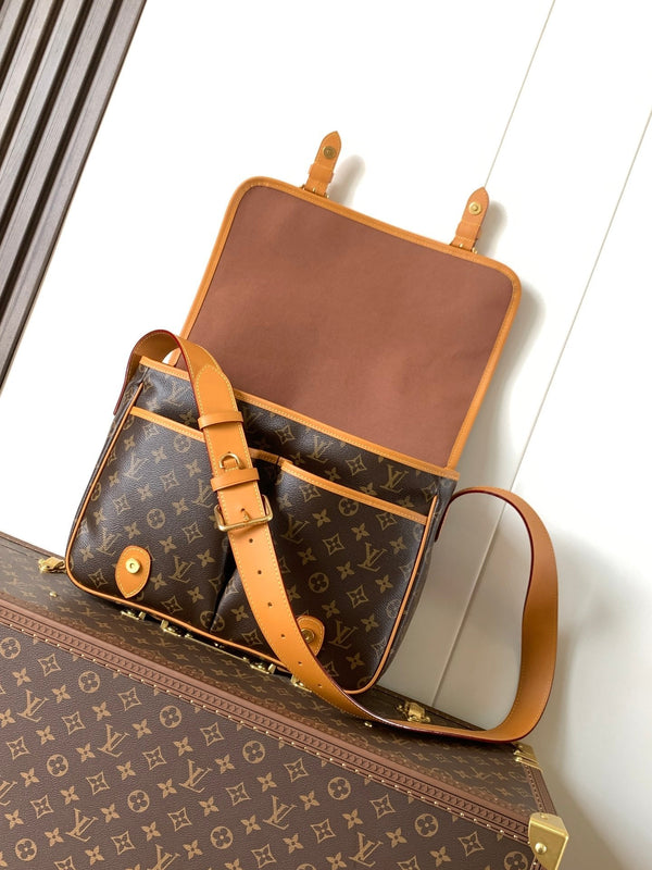 LV Satchel Messenger Bag 35.5cm Brown Monogram Canvas & Cowhide