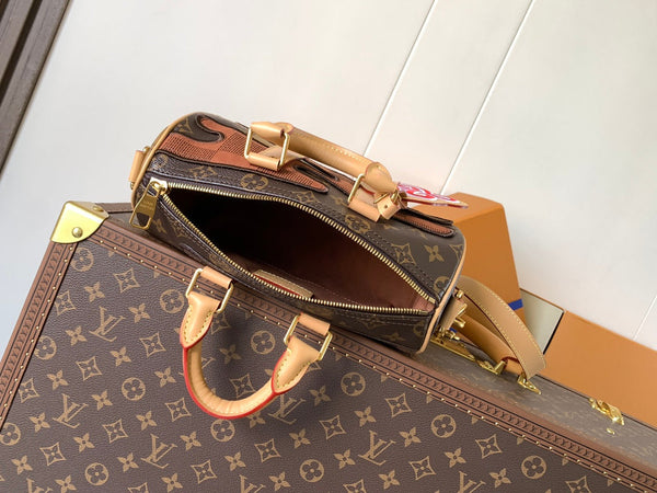 LV Keepall Bandoulière 25 Brown Boro Monogram Landscape canvas & Cowhide