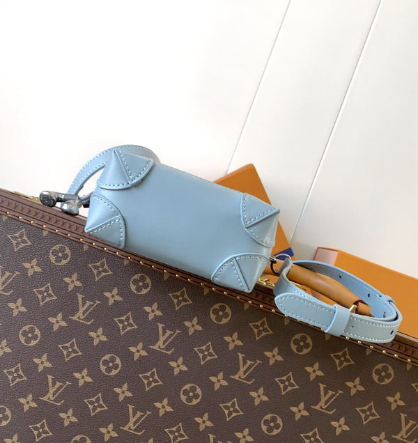 LV M13905 Nano Steamer Bag 15cm Solf Blue White Monogram Silver HW