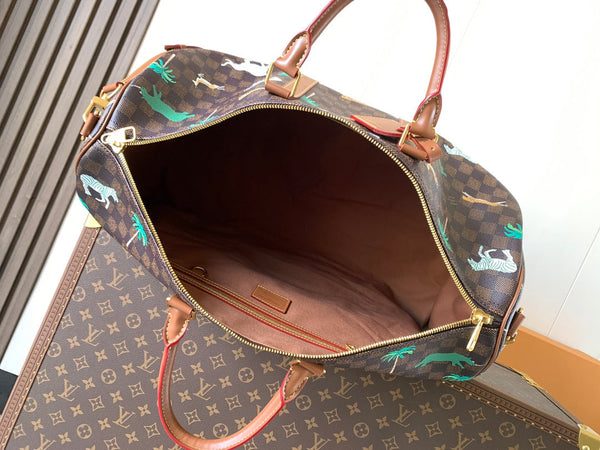 LV Keepall Bandoulière 50 Marrone Tela Monogramma Stampata Animalier