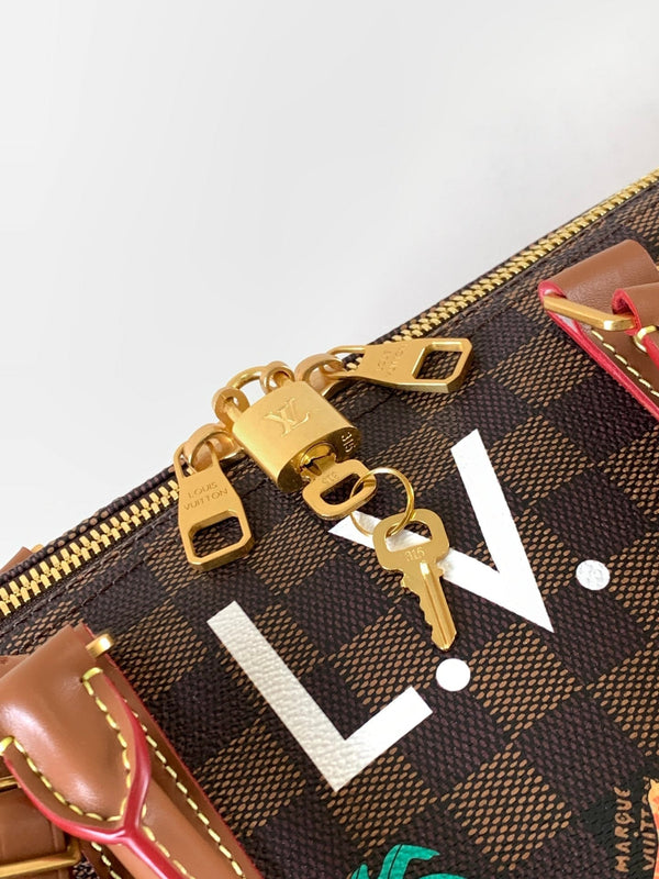 LV Keepall Bandoulière 50 Marrone Tela Monogramma Stampata Animalier