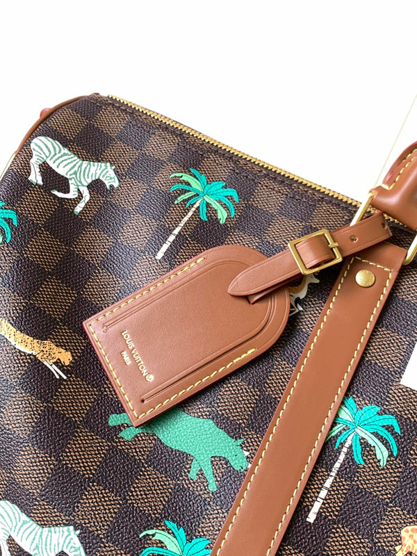 LV Keepall Bandoulière 50 Marrone Tela Monogramma Stampata Animalier