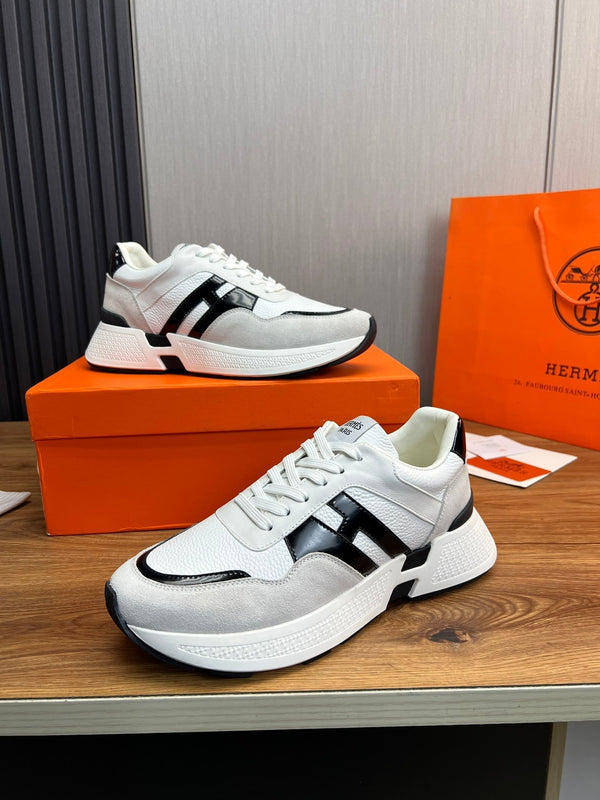 HM Men's Sneaker White Black Cowhide Suede 936373