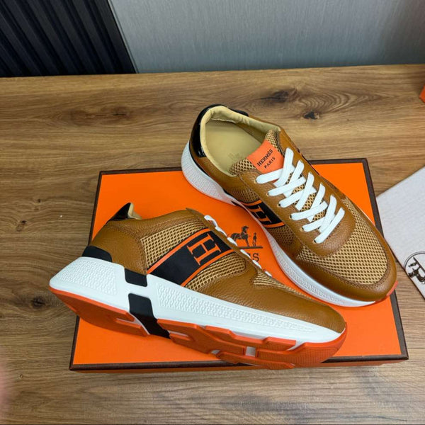 Sneaker da uomo HM in pelle di vacchetta marrone a rete 519229