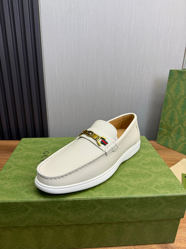 GG Men's Leather Loafers White Calfskin 587560