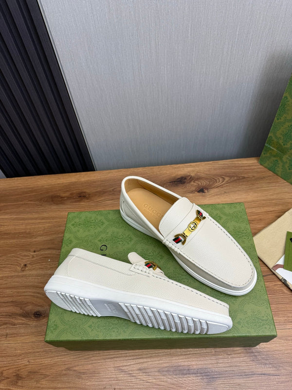 GG Men's Leather Loafers White Calfskin 587560