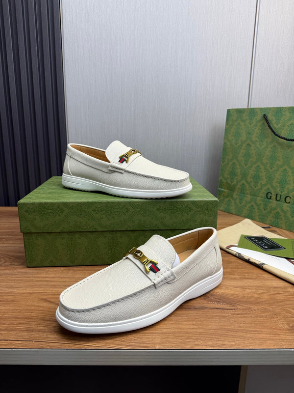 GG Men's Leather Loafers White Calfskin 587560