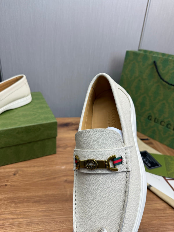 GG Men's Leather Loafers White Calfskin 587560
