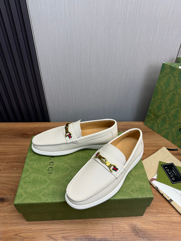 GG Men's Leather Loafers White Calfskin 587560