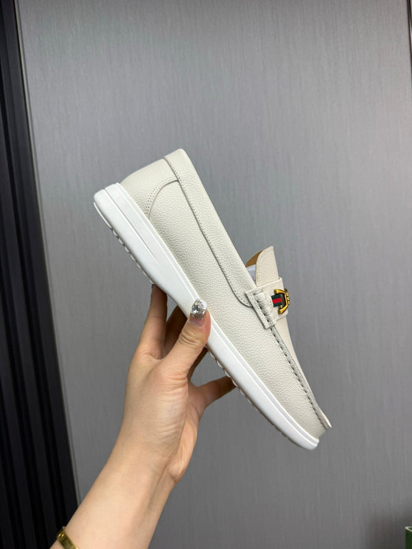 GG Men's Leather Loafers White Calfskin 587560