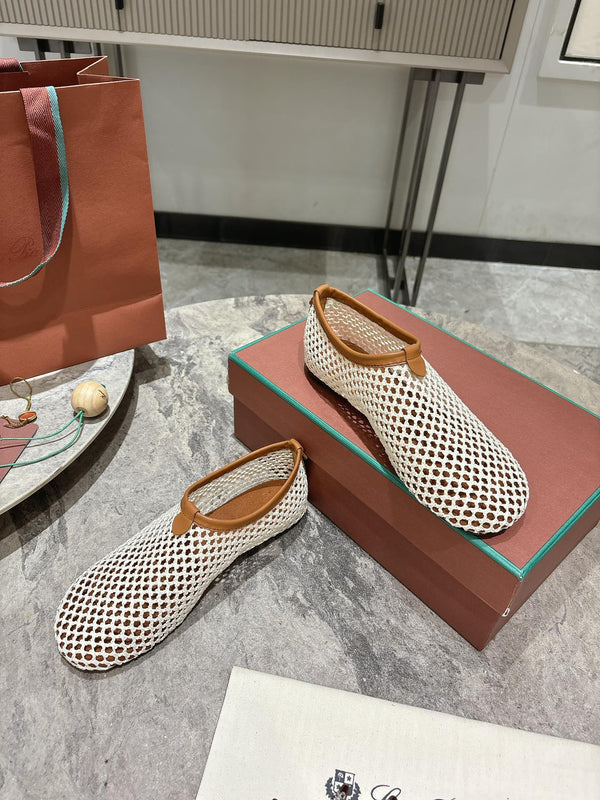 LP hollow knit ballet flats beige original leather 379024