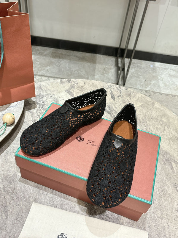 LP hollow knit ballet flats black fabric 379027