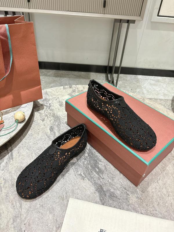 LP hollow knit ballet flats black fabric 379027