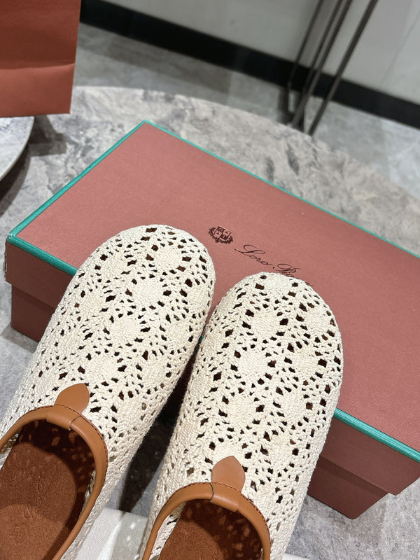 LP hollow knit ballet flats white fabric 379026