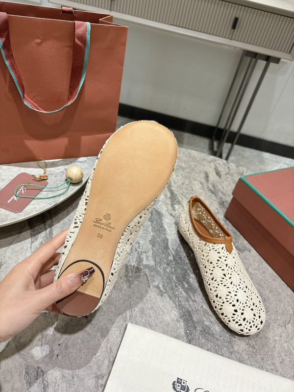 LP hollow knit ballet flats white fabric 379026