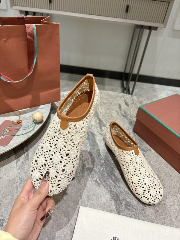 LP hollow knit ballet flats white fabric 379026