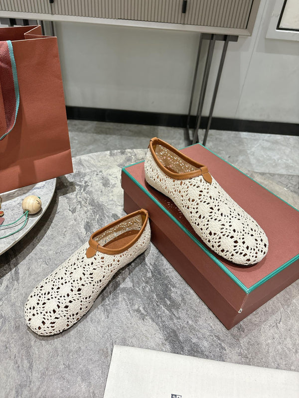 LP hollow knit ballet flats white fabric 379026