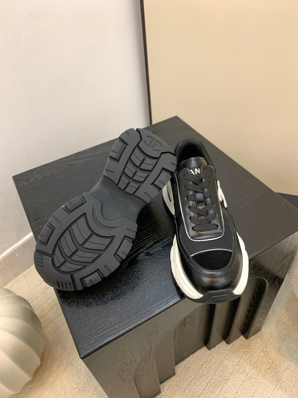 Chanel Sneakers Black White Leather And Mesh Fabric 537186