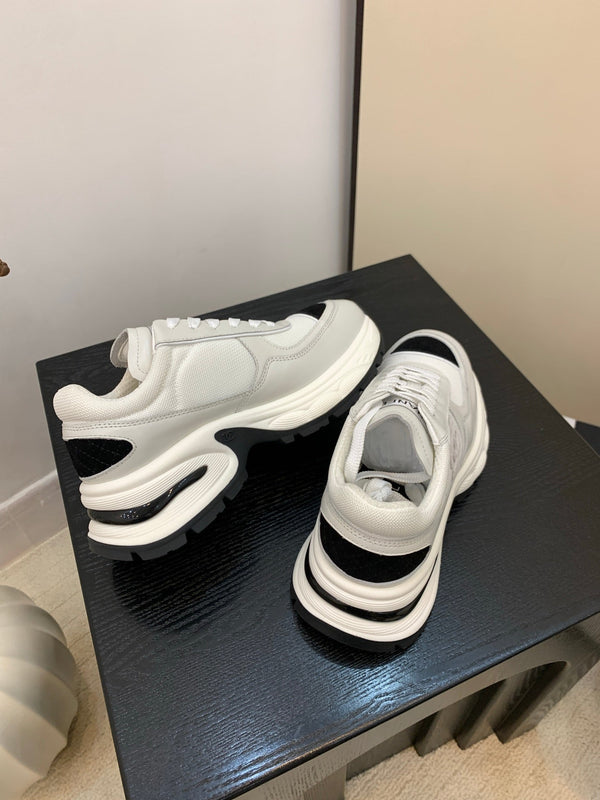 Chanel Sneakers Gray Black Leather And Mesh Fabric 537187