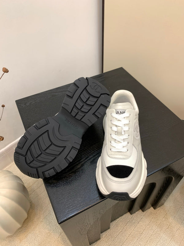 Chanel Sneakers Gray Black Leather And Mesh Fabric 537187
