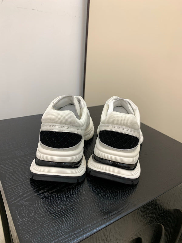 Chanel Sneakers Gray Black Leather And Mesh Fabric 537187