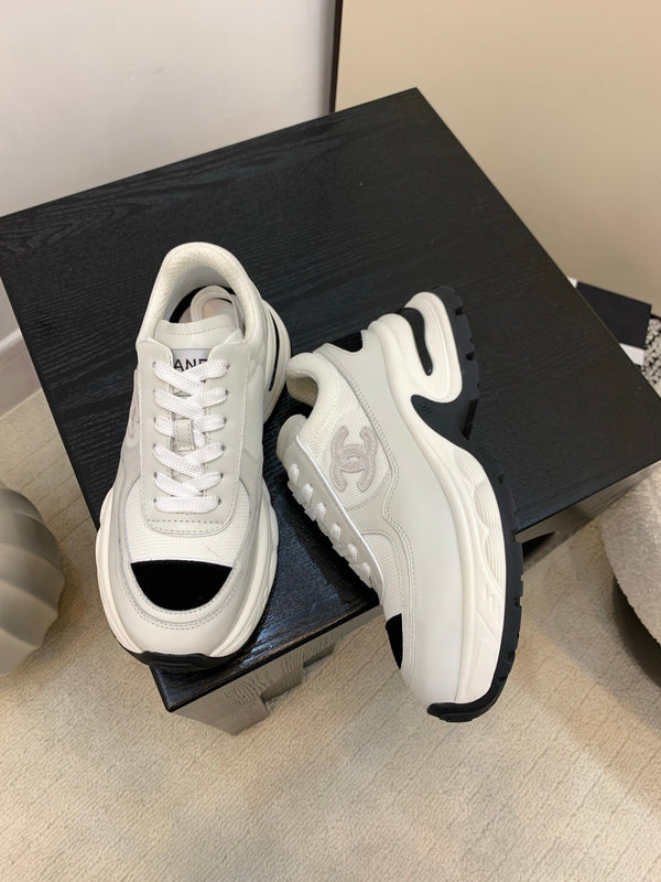 Chanel Sneakers Gray Black Leather And Mesh Fabric 537187