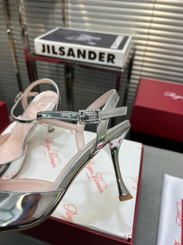 Flower Strass Buckle Slingback Pump 90 Silver