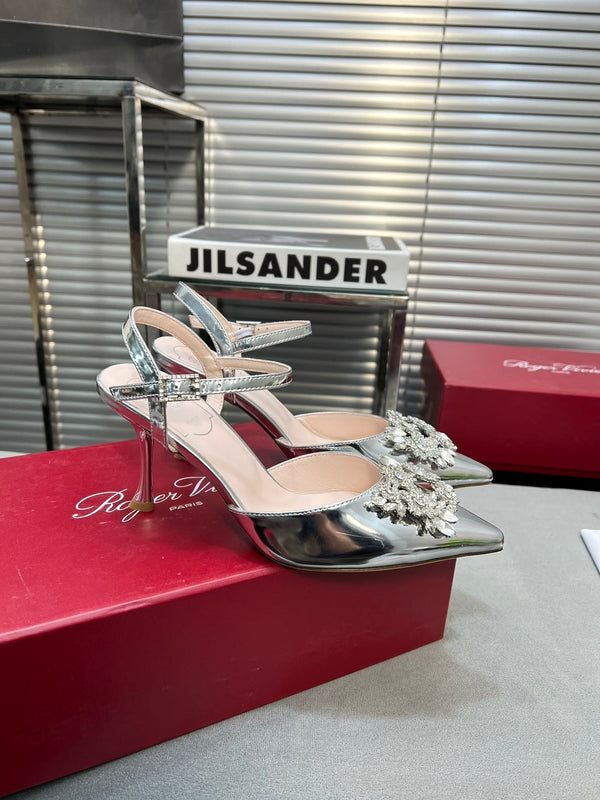 Flower Strass Buckle Slingback Pump 90 Silver