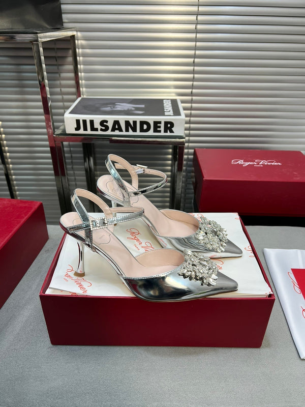 Flower Strass Buckle Slingback Pump 90 Silver