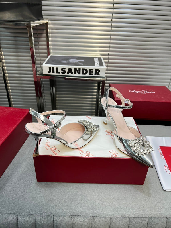 Flower Strass Buckle Slingback Pump 90 Silver