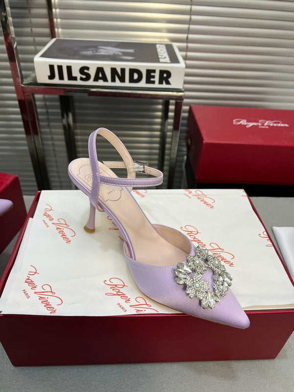 Flower Strass Buckle Slingback Pump 90 Violet Satin