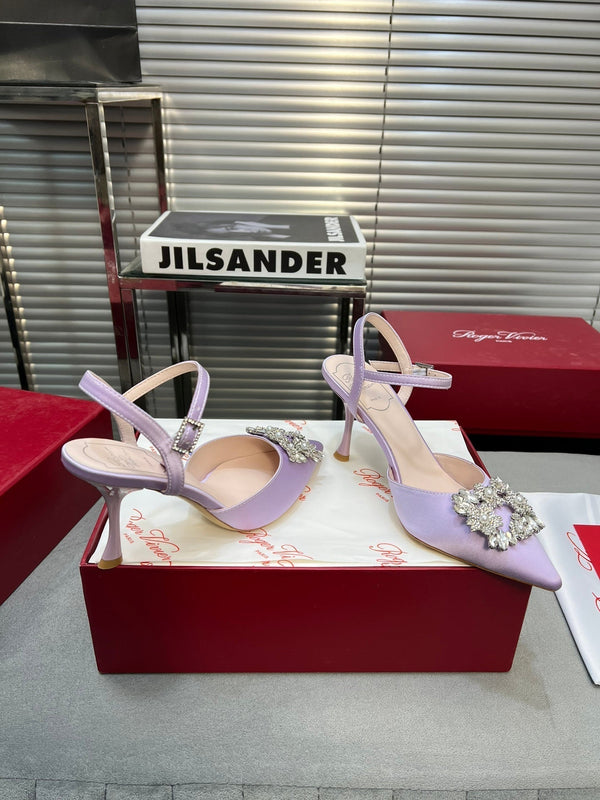 Flower Strass Buckle Slingback Pump 90 Violet Satin