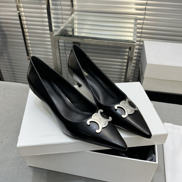 cl pumps 50 pelle di vitello nera logo argento