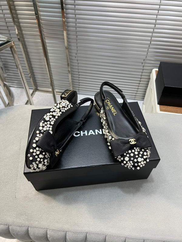 slingback piatto nero ciotola seta fibbia diamante