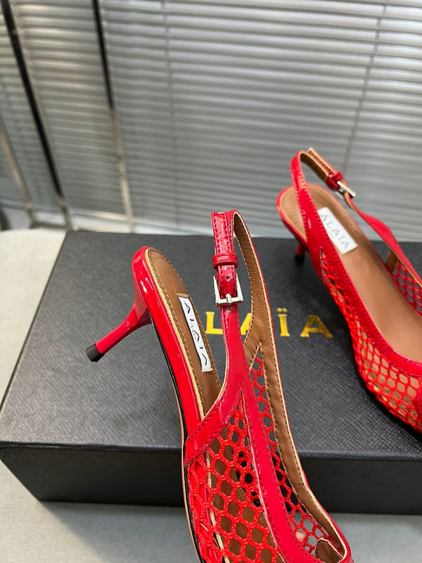 alaia high love slingback 55 fishnet red lambskin