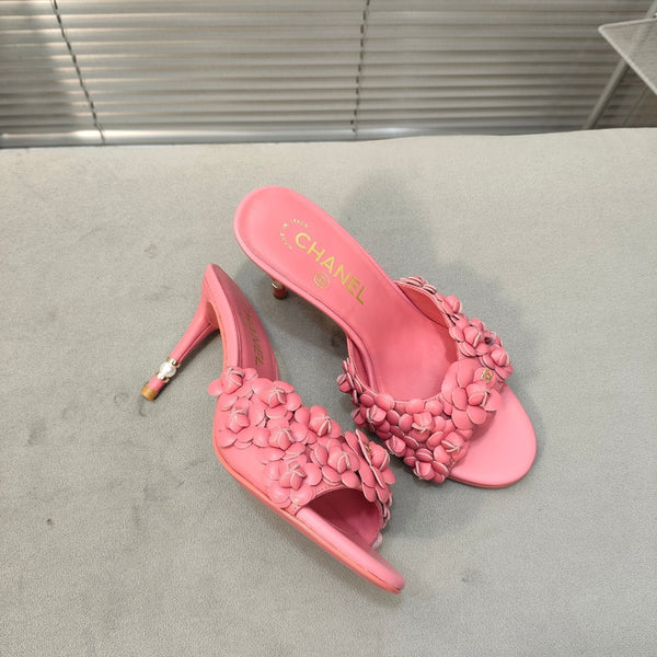 mule sandal 80 rose pink calfskin flower