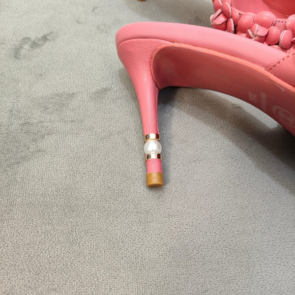 mule sandal 80 rose pink calfskin flower