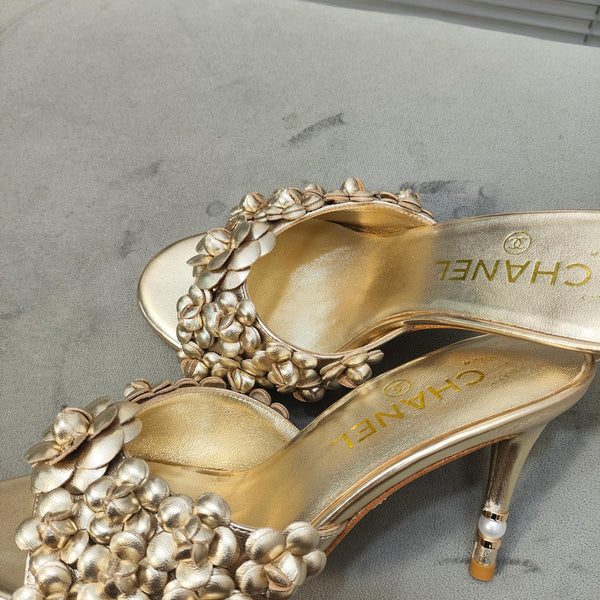 sandalo mulo 80 oro metallizzato vitello fiore