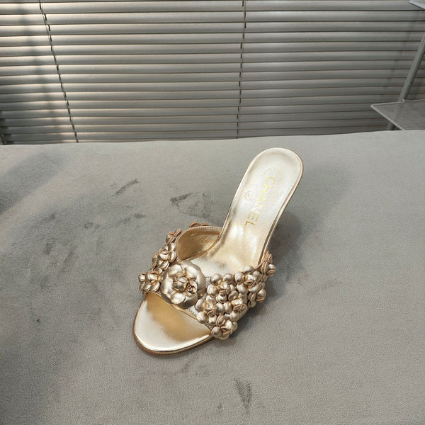 sandalo mulo 80 oro metallizzato vitello fiore