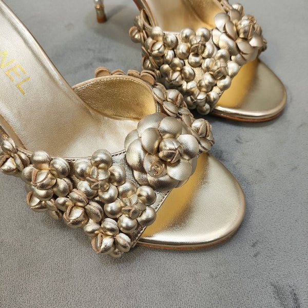 sandalo mulo 80 oro metallizzato vitello fiore